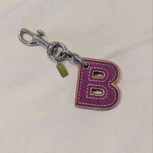 Coach Purple 'B' Leather Key Charm with Silver Hardware